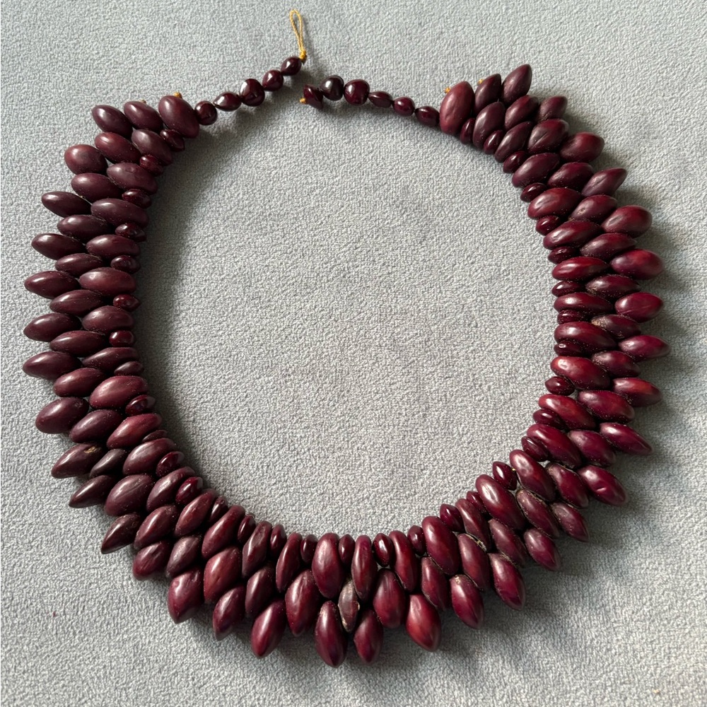 Indigenous Handcrafted Burgundy Beaded Necklace from Brazilian seeds